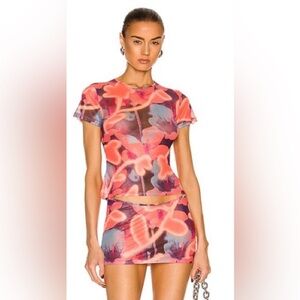NWT Miaou Mini Mesh Tee Neon Peach Floral Size Small
